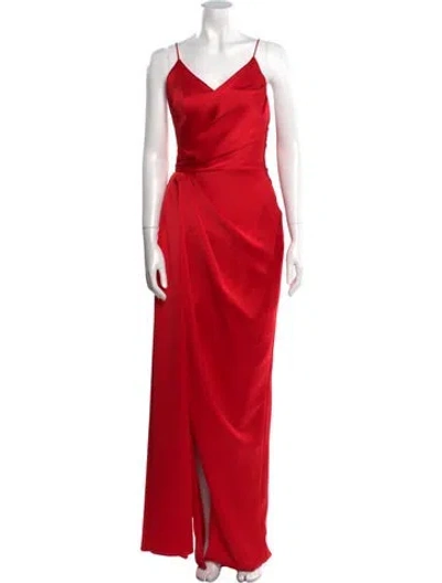 Pre-owned Rasario V-neck Long Dress In Burgundy