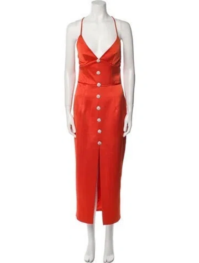 Pre-owned Rasario V-neck Midi Length Dress In Orange
