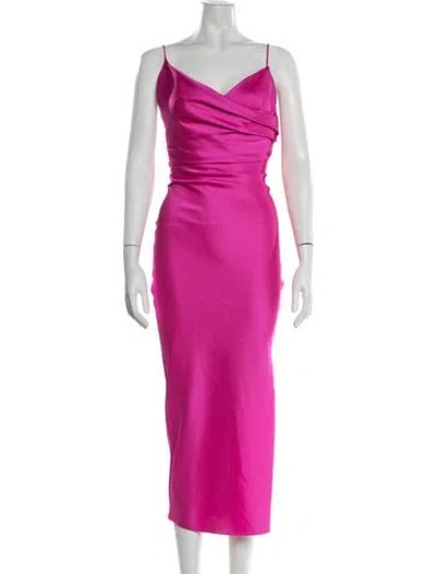Pre-owned Rasario V-neck Midi Length Dress In Pink