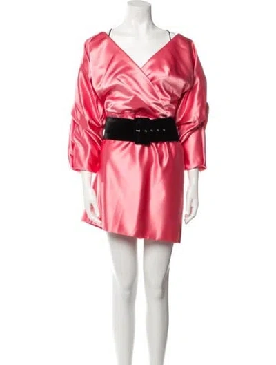 Pre-owned Rasario V-neck Mini Dress In Pink