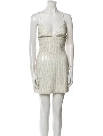 Pre-owned Rasario V-neck Mini Dress In White