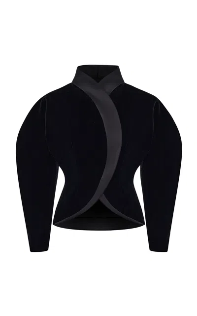 Rasario Voluminous Velvet & Satin Jacket In Black