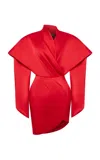 Rasario Wrap-front Satin Mini Dress In Red