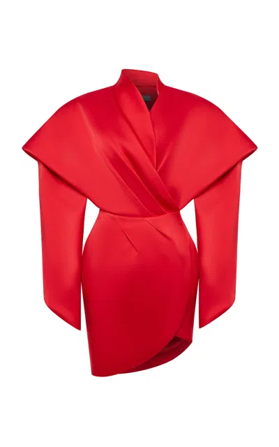 Rasario Wrap-front Satin Mini Dress In Red