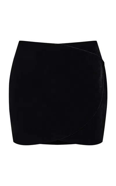 Rasario Wrap-front Velvet Mini Skirt In Black
