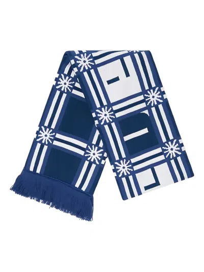 Rassvet Geometric-pattern Fringed Scarf In Blue