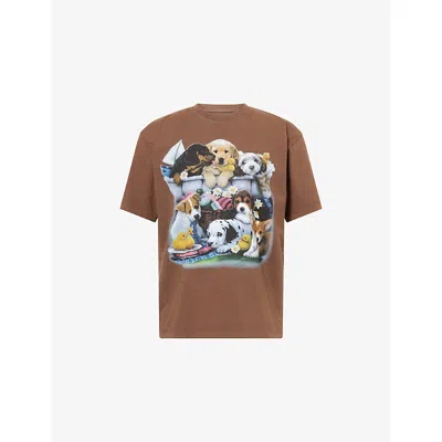 Rassvet Mens Brown Babies Puppies Print Cotton T-shirt