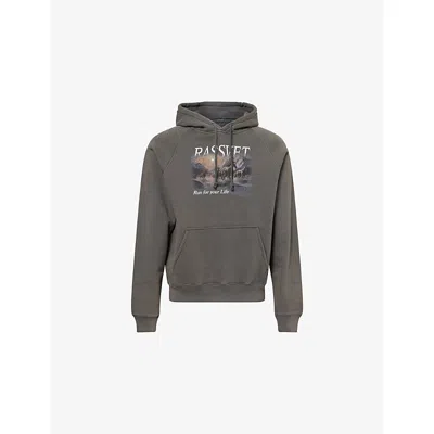 Rassvet Mens Black Horses Print Raglan-sleeve Cotton-blend Hoody In Gray