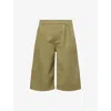 Rassvet Mens Green Pleat-front Long Twill-cotton Shorts In Green