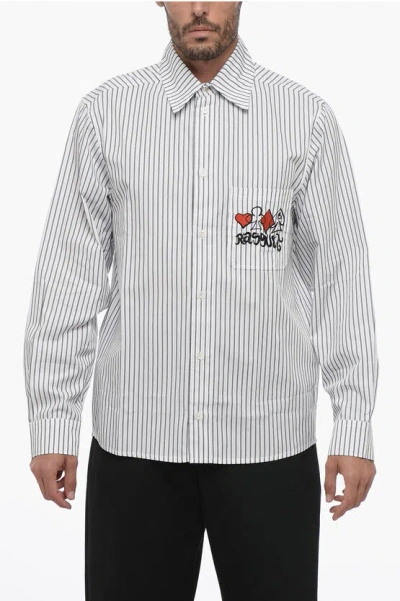 Rassvet Striped Shirt With Breast Pocket And Embroidery In White