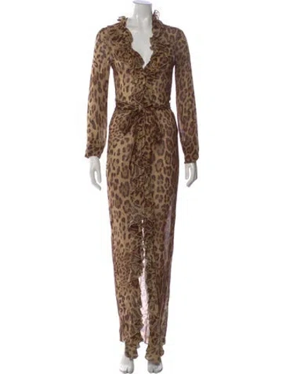 Pre-owned Rat & Boa Animal Print Long Dress In Brown