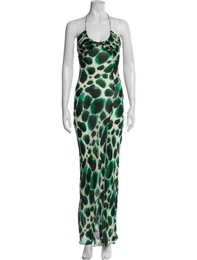 Pre-owned Rat & Boa Animal Print Long Dress In Green