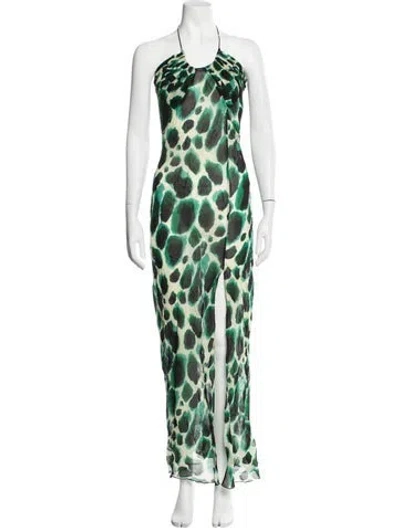 Pre-owned Rat & Boa Animal Print Long Dress In Green