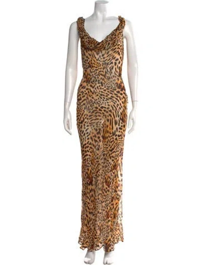 Pre-owned Rat & Boa Animal Print Long Dress In Orange
