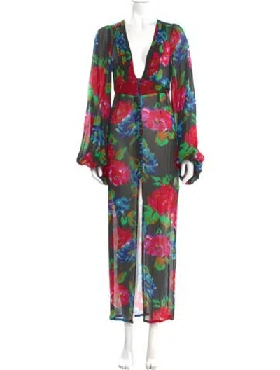 Pre-owned Rat & Boa Floral Print Long Dress In Black