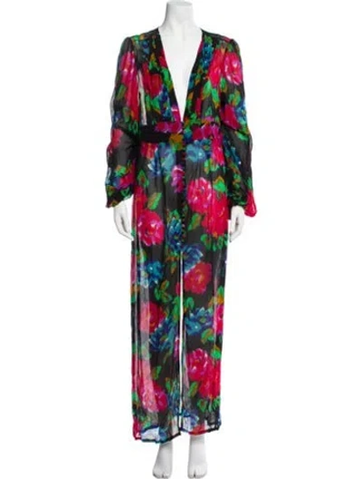 Pre-owned Rat & Boa Floral Print Long Dress In Black