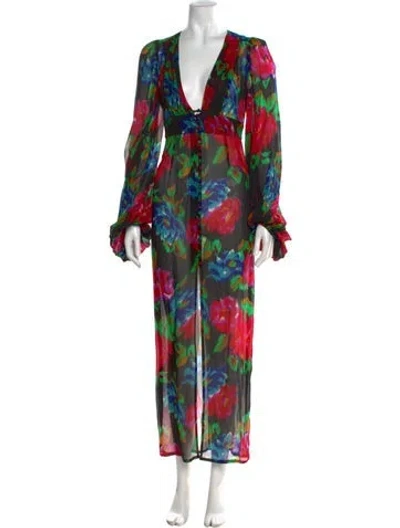 Pre-owned Rat & Boa Floral Print Long Dress In Black