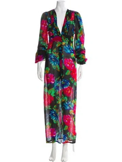 Pre-owned Rat & Boa Floral Print Long Dress In Black