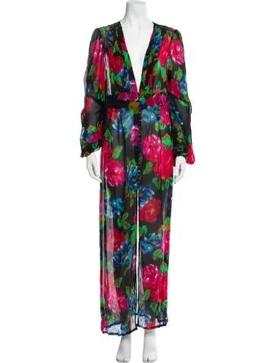 Pre-owned Rat & Boa Floral Print Long Dress In Black
