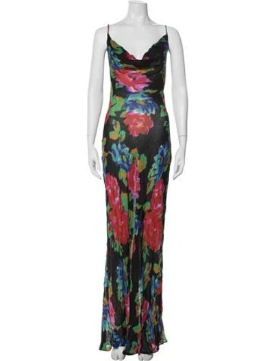 Pre-owned Rat & Boa Floral Print Long Dress In Black