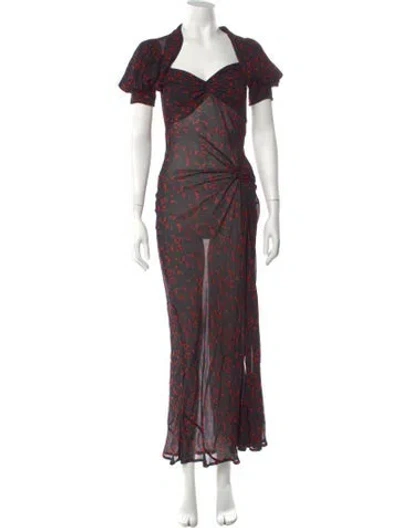 Pre-owned Rat & Boa Floral Print Long Dress In Black