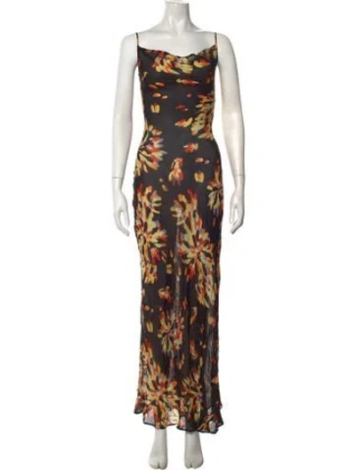 Pre-owned Rat & Boa Floral Print Long Dress In Black
