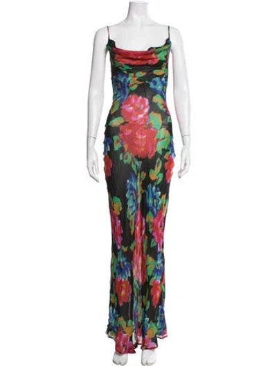 Pre-owned Rat & Boa Floral Print Long Dress In Black