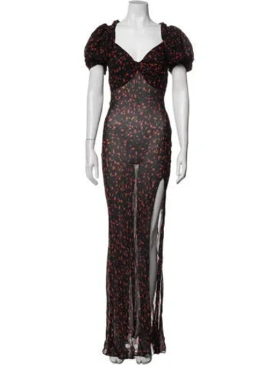 Pre-owned Rat & Boa Floral Print Long Dress In Black