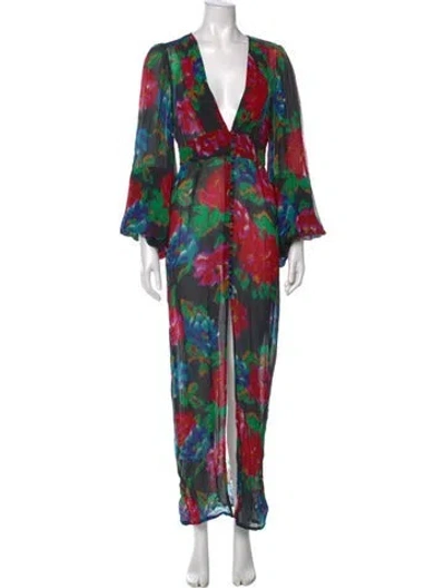 Pre-owned Rat & Boa Floral Print Long Dress In Black/pink