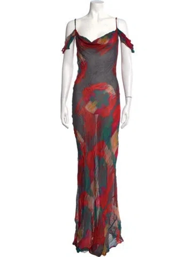 Pre-owned Rat & Boa Floral Print Long Dress In Black/red