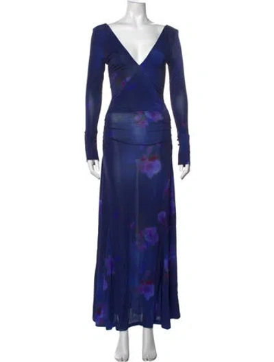 Pre-owned Rat & Boa Floral Print Long Dress In Blue