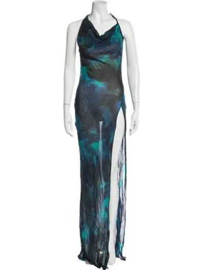Pre-owned Rat & Boa Floral Print Long Dress In Blue