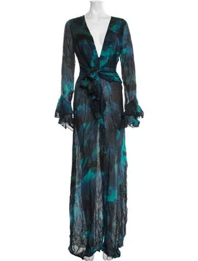 Pre-owned Rat & Boa Floral Print Long Dress In Blue