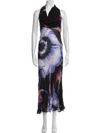 Pre-owned Rat & Boa Floral Print Long Dress In Blue