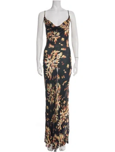 Pre-owned Rat & Boa Floral Print Long Dress In Green