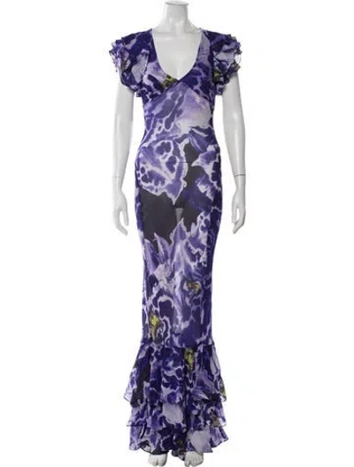 Pre-owned Rat & Boa Floral Print Long Dress In Purple