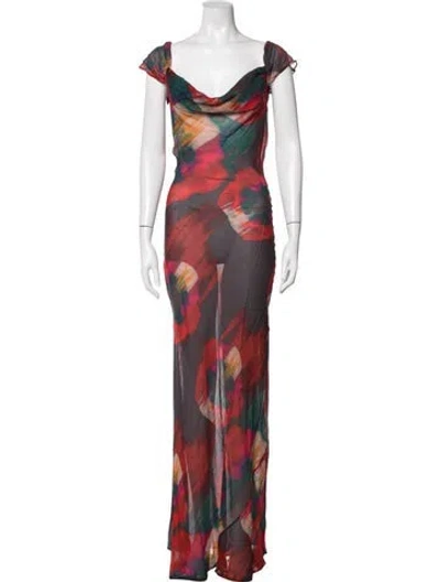 Pre-owned Rat & Boa Floral Print Long Dress W/ Tags In Black/red