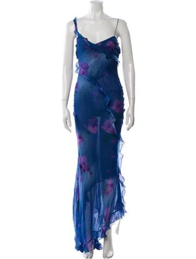 Pre-owned Rat & Boa Floral Print Long Dress W/ Tags In Blue