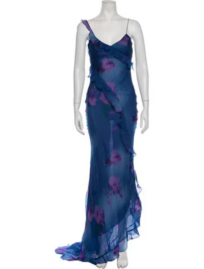 Pre-owned Rat & Boa Floral Print Long Dress W/ Tags In Blue