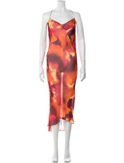 Pre-owned Rat & Boa Floral Print Midi Length Dress In Orange