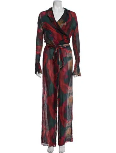 Pre-owned Rat & Boa Floral Print Pant Set In Red