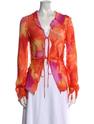 Pre-owned Rat & Boa Floral Print V-neck Blouse In Orange