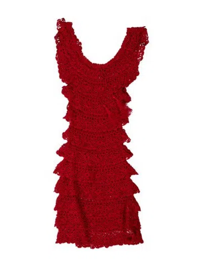 Pre-owned Rat & Boa Lace Pattern Mini Dress In Red