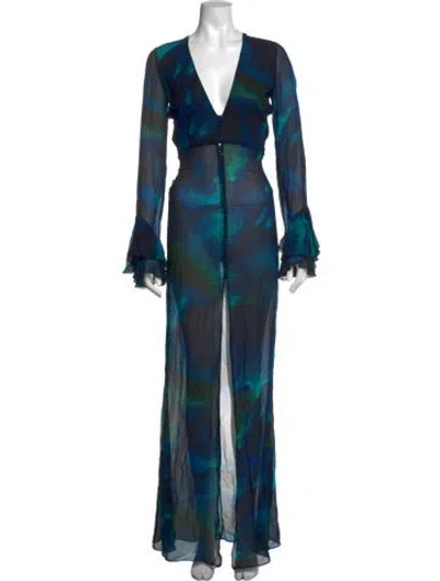 Pre-owned Rat & Boa Printed Long Dress In Blue
