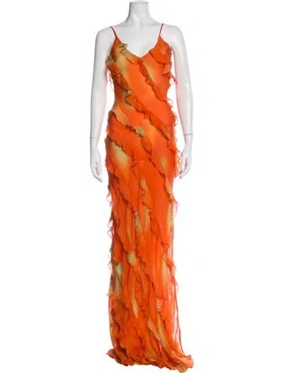 Pre-owned Rat & Boa Silk Long Dress In Orange