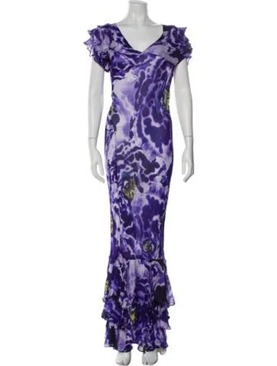 Pre-owned Rat & Boa Tie-dye Print Long Dress In Purple