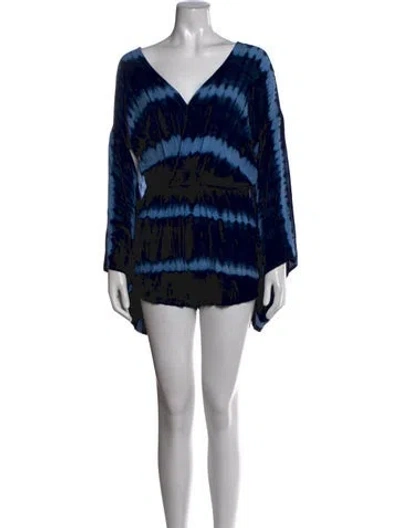 Pre-owned Rat & Boa Tie-dye Print V-neck Jumpsuit In Blue