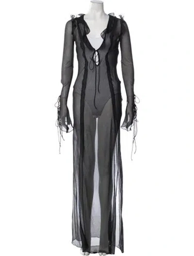 Pre-owned Rat & Boa V-neck Long Dress In Black