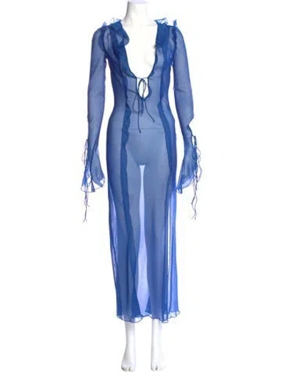 Pre-owned Rat & Boa V-neck Long Dress In Blue