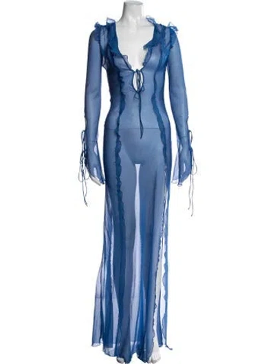Pre-owned Rat & Boa V-neck Long Dress In Blue